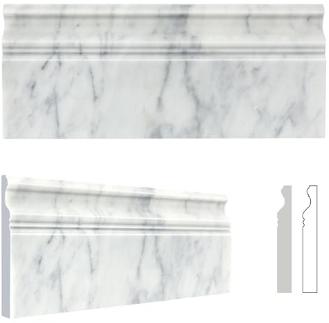 Retheno 4 Pack Carrara White Marble Baseboard Trim Molding 5 x12'' Polished Wall Base Moulding for Bathroom Wall and Kitchen Backsplas