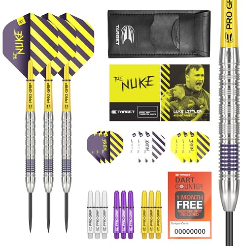 Target Darts Luke Littler 80 % volframstål spets dartset, 21 G | professionellt dartset bunt, Pro Grip Shafts, Pro Ultra Flights, Dartplånbok ingår | Darttillbehörskit