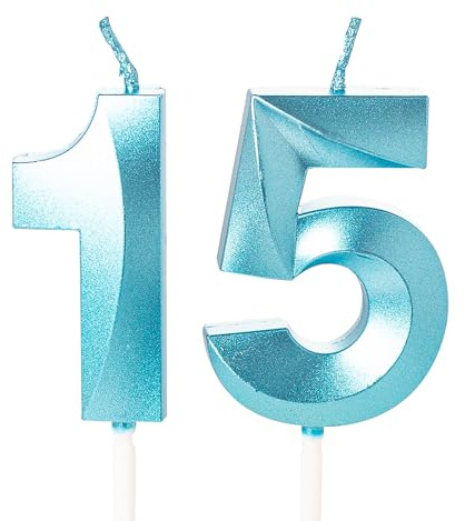 15-års födelsedagsljus, blå nummer 15 Grattis på födelsedagen-ljus, pojk-flicka tårtdekorationer för 15-årings födelsedagsfest bröllopsdagsfirande leverans blå