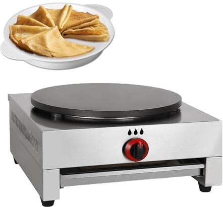 Kindevieft MáQuina para Hacer Crepes De 15 Pulgadas, Placa Calefactora Antiadherente De Gran TamañO para Uso Comercial, Plancha para Panqueques con Gas Glp con Temperatura Ajustable, Adecuada