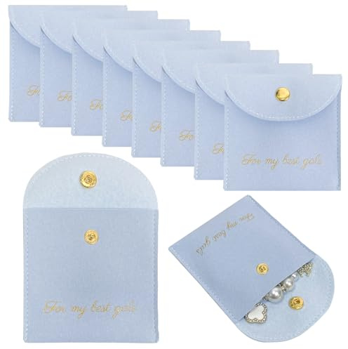 Fuxiqar 10 PCS Jewelry Bags Bridesmaid Gifts Velvet Small Jewelry Pouch with Button(Blue)