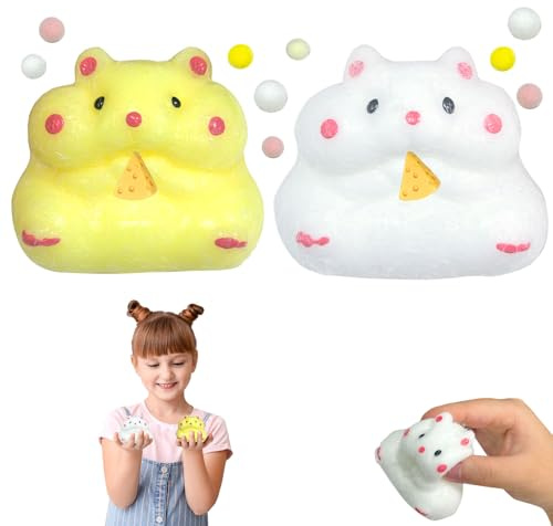 Mini Squishy Toy, Klämhamster, 2 St Hamster Squeeze Toy, Klämhamster Klämleksak, Fufu Squishies Toy, Animal Fidget Toys för Barn, Flickor, Pojkar(Vit och Gul)