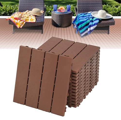 XMTECH WPC Terrassendielen 30x30 Klickfliesen 5m² UV-beständiger Balkon Bodenbelag Terrassenfliesen für Terrasse, Balkone, Gärten & Schwimmbäder, Typ A - Braun, 55 Stück