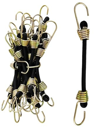 AUXBC Lot de 20 mini-tendeurs élastiques noirs de 4 pouces avec crochets jaunes, sangles élastiques robustes pour la fixation des bâches, des tentes, du fret, du camping, de la randonnée, de la chasse