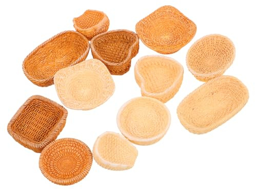 Alasum Juego de 12 cestas de mimbre en miniatura, accesorios para casa de muñecas, cesta de mimbre trenzado, cesta decorativa pequeña para bodas, fiestas, regalos, manualidades, 6 marrones + 6 blancas
