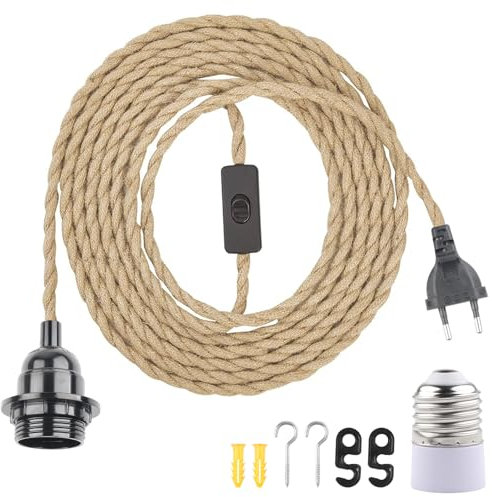 BlueXP Portalámparas E27 con Interruptor Adaptador de Lámpara con Enchufe con Cable de 4,5M Cable Bases para Lámparas E27 para DIY Candelabro Colgante Lámpara para Comedor Sala Bar Cafetería