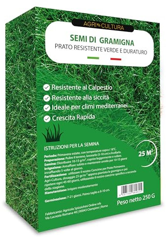 AGRI-CULTURA® | Semi di Gramigna per Prato Calpestabile 25m² | Semi Erba Resistente alla Siccità | Ideale per Climi Mediterranei | Basso Consumo d’Acqua | Crescita Rapida.