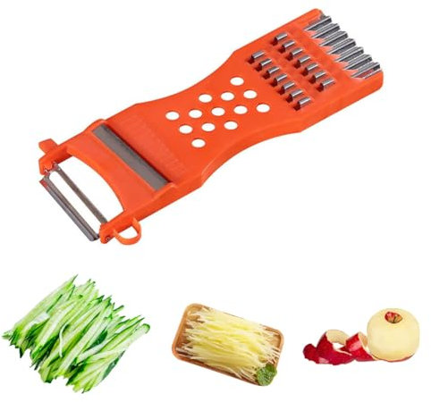Auriselle Pelador Multifuncional Cortador de Verduras y Zanahorias Pelador 6 en 1 Cuchillas de Acero Inoxidable para Pelar Verduras Peladors Multifuncional para uso en Gastronomía (Rojo)