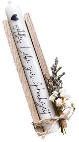 Alles Liebe zur Hochzeit - Stabkerze mit Spruch - Geschenkset - Kerze mit Text - Trockenblumen - in Holzbox Holzverpackung - Hochzeit - Trauung - Hochzeitslicht - Geschenk - Mitbringsel