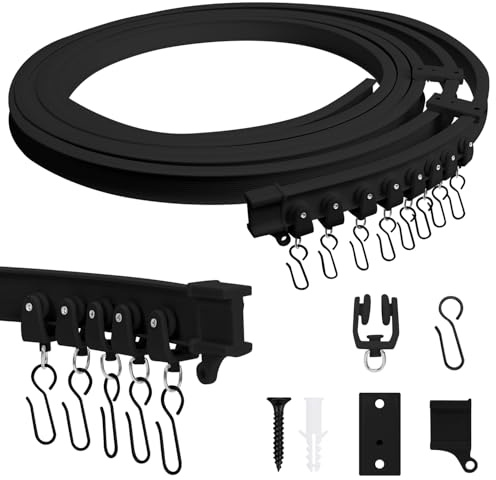 LITZEE Flexible Gardinenschiene, 3 Meter/9.84ft Flexible Vorhangschiene Deckenmontage mit Stummen Rollen, Vorhang Schienensystem für Fenster Vorhänge Raumteiler Schienenvorhangsystem, Schwarz