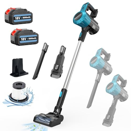 Squaeltirs 3-in-1 Cordless Vacuum Cleaner for Makita 18V 2 x 5.5Ah Battery,Upright Handheld Stick Vacuum 150000r/min,with Dust Collection Box,Lightweight,Great for Pet Hair Carpets & Hard Floors