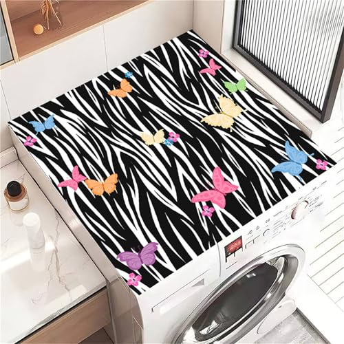 Highdi Housse de Protection pour Machine à Laver Top Papillon de Jardin, Coussin de Machine à Laver Antidérapant, Tapis de Protection pour Dessus Sèche-Linge Séchage Rapide (Noir,60x60cm)