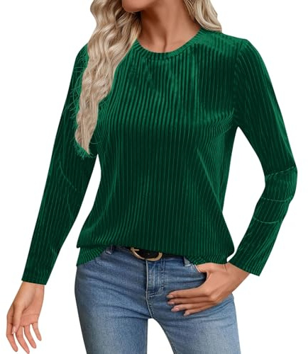 Chemise en Velours pour Femme Chemisers Manches Longues Blouse Femme Chic Et Élégant Pull Col Round Mode Velours Tee Shirt Casaul Élégant Plissées Tunique Top Chic Et Élégant Printemps