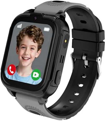 POFIBO 4G Kids Smartwatch with GPS Tracker – Video Call, Voice Chat, SOS, Games, Alarm Clock, School Mode, Flashlight, Smart Watch for Boys & Girls 4–16 Years(Black)