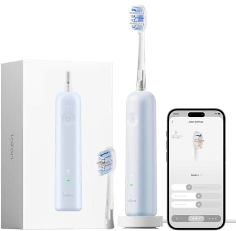 Laifen Wave Pro Elektrische Zahnbürste, 60° WaveMotion & 66.000 Vpm für Tiefenreinigung, 70 Tage Akku, Drucksensor & App-Customizing, nahtloses Design ideal für Reisen, inkl. 2 Pro-Köpfe (ABS Blau)