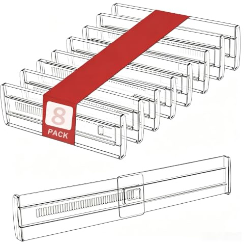 Guiwuiyu 8er Set Schubladentrenner Verstellbar | Transparente Schubladen Trenner 28,5-50,5cm, Kunststoff Schubladenteiler für Küche Schlafzimmer Schreibtisch Kommode