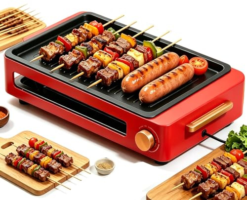 Smokeless Indoor BBQ Grill, 1300W Electric Barbecue, Double-Layer Large Capacity with Dual Racks, Non-Stick Enamel Coated Grill