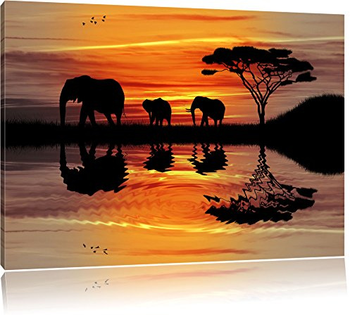 Pixxprint Afrika Elefant in Sonnenschein B&W, Größe: 100x70cm, Leinwandbild, fertig gespannt, Wandbild, Dekoration, Kunstdruck, kein Poster