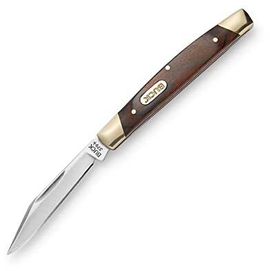 Buck Knives 379 Solo Single-Blade Folding Pocket Knife, Woodgrain Inlay Handle with Nickel Silver Bolsters, 420J2 Steel Modified Clip Blade, EDC Pocket Knife, 0.9 oz