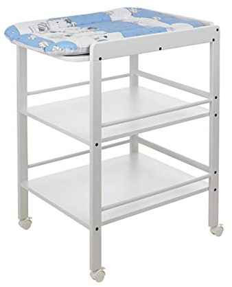 Geuther 4842 Wickelregal Clarissa Breite: 56 cm Wickeltisch 4 Feststellrollen mit Zwei Ablageflächen aus massivem Buchenholz schadstofffrei in 3 Weiß