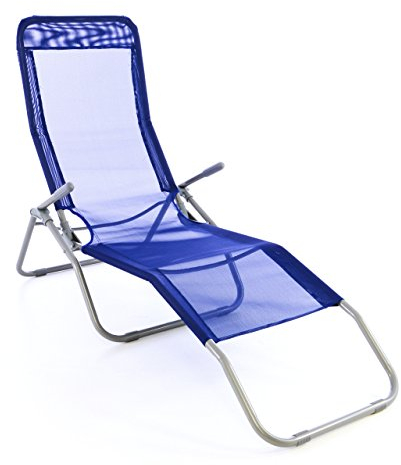 Gartenliege Bäderliege 160 x 48,5 x 100 cm Textilene blau 5kg Armlehne Stahlrahmen Relaxliege klappbar Kippliege bis 100 kg belastbar wetterfest pflegeleicht Farbe wählbar grau blau schwarz (Blau)