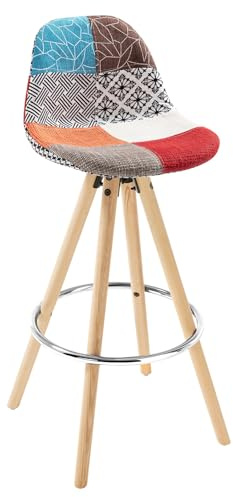 WOLTU Barhocker, mit Lehne, Kunstleder+Holz, Patchwork | Barstuhl mit Fußstütze, Design Stuhl 75cm, Küchenstuhl Holzgestell, Hocker für Küche Bar