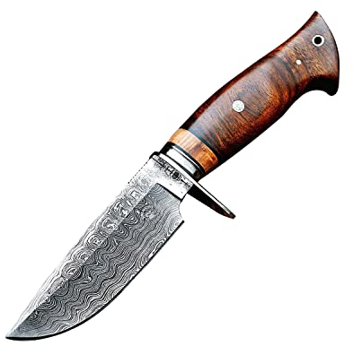 BIGCAT ROAR Wild Tiger – Jagdmesser Full-Tang 25,4 cm mit Damaststahlklinge & Walnussholzgriff – Outdoormesser mit Lederscheide – Survivalmesser Bushcraft Messer Geschenk für Männer Jäger
