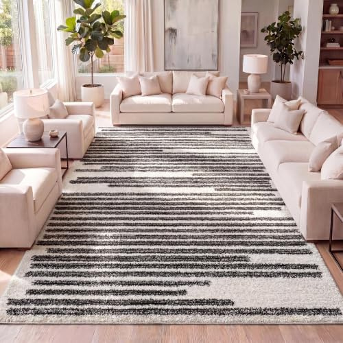 Jonathan Y MOH207A-8 Khalil Modern Berber Stripe Area Interna Tappeto, Contemporaneo, Bohémien, Pulizia Facile transitoria, Camera da Letto, Soggiorno, Non spargimento, Crema/Nero, 240 cm X 300 cm