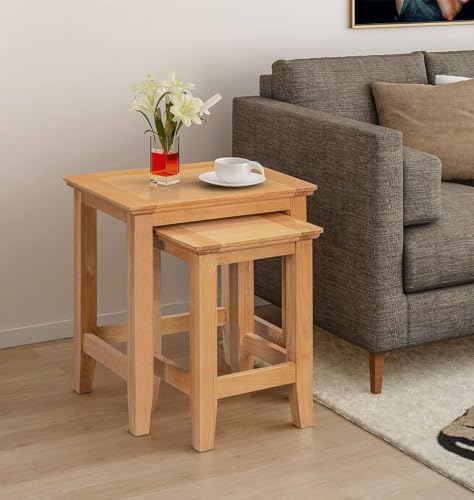 Hallowood Furniture Hereford Oak Nest of Tables Set of 2, Fully Assembled