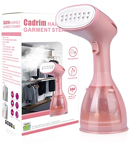 Cadrim Clothes Steamer, Handheld Garment Steamer 1500W 280ml Travel Steam Vertical Strong Steam Iron Auto Cut-Off Powerful For Home, Office & Travel (Pink)