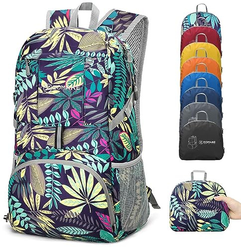 ZOMAKE Damen Leichter, verstaubarer Rucksack, Blätter, 35 L