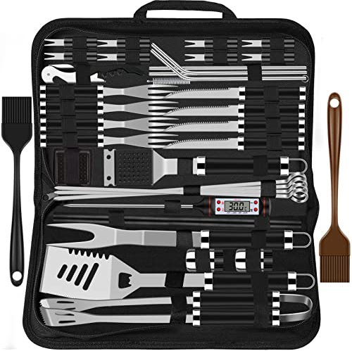 Grilliance Set di 38 posate per barbecue, in acciaio inox, accessori per barbecue per uomini, regalo di compleanno, set di utensili per barbecue di alta qualità, valigetta per barbecue，nero