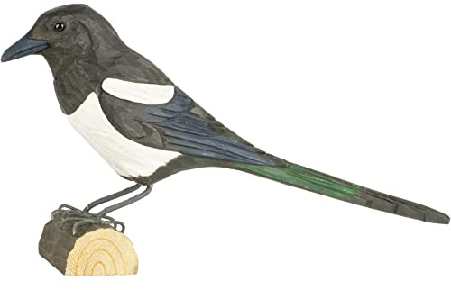 WILDLIFEGARDEN WG4456 DecoBird Elster - Handgeschnitzter Dekorative Vogel aus Holz - Große Europäische Vögel