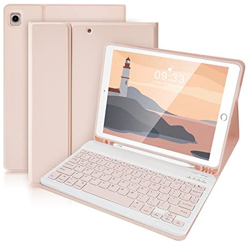 SOPPY iPad Keyboard Case, Bluetooth Keyboard for iPad 9th 2021, iPad 8th 2020, iPad 7th Generation 2019, iPad Air 3 2019, iPad Pro 10.5 2017, Detachable Wireless Keyboard, Built-in Pen Holder - Pink
