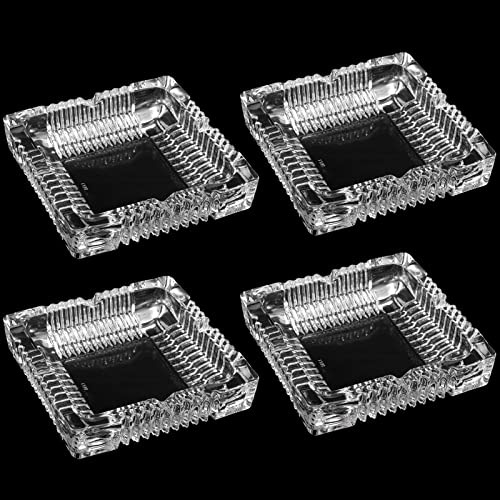 ZEONHAK 4 Pack 7x7 Inches Square Glass Ashtray, Luxury Glass Ashtray for Cigarettes, Cigars, Office, Tabletop, Restaurant, Decoration