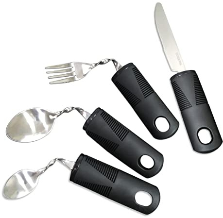Juego de cubiertos con asas extra anchas y flexibles, asas gruesas, empuñaduras Corfort para discapacidades, ayuda ideal para comer para ancianos, discapacitados, artritis, enfermedad de Parkinson,