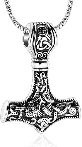 Minicremation Mjolnir Thors Hammer Urnenhalskette für Asche für Männer Keltischer Nordischer Wikinger Einäscherungsschmuck für Frauen Andenken Gedenk Asche Anhänger