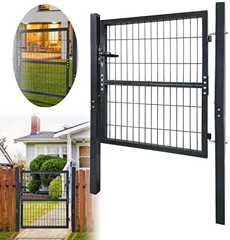 JOIEYOU Portail de Jardin en Métal Galvanisé Porte de Jardin Grillage Extérieur avec Poignée de Porte Serrure et Clé pour Porte de Cour, Porte de Clôture, Porte de Potager (100 x 100 cm, Anthracite)