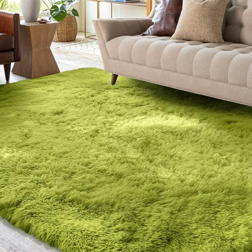 XSIVOD hochflor Wohnzimmer Teppich, Schlafzimmer Bettvorleger, Moderner zottelig flauschig weich Teppiche für Kinderzimmer Anti-Rutsch Unterseite waschbarer, 200x230 cm, Grün