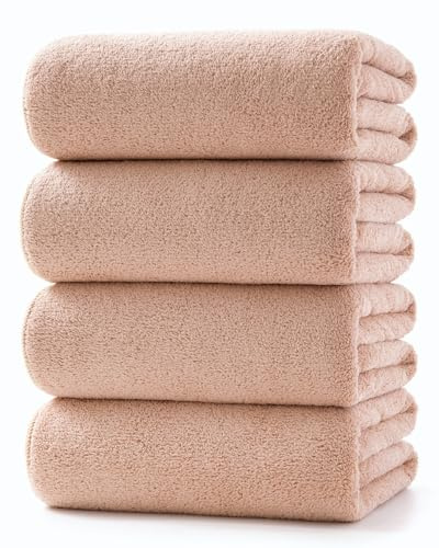 Lumimi Towels 4 Piece Bath Sheet Towel Set Super Soft Absorbent Light Weight Dry Well and Durable Gym Beach Travel, 55 L x 27 W, 4 Pack Beige