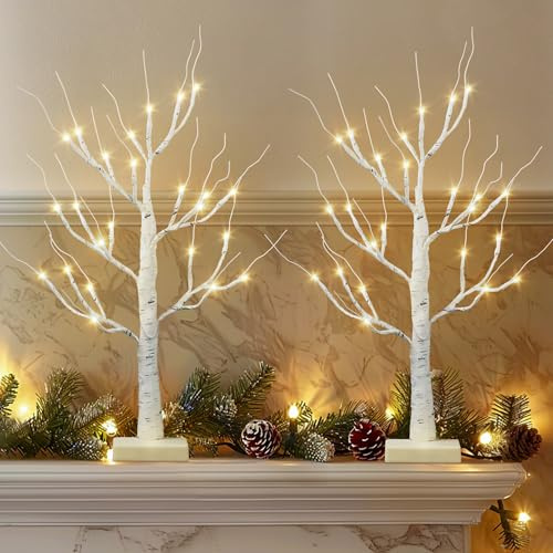 4th of July Decorations,2 Pack 2 FT Birch Tree with Led Lights,4th of July Tree for Home Hanging Ornaments,Patriotic Tree for Patriotic Decorations,Christmas,Table Decor,Battery Operated