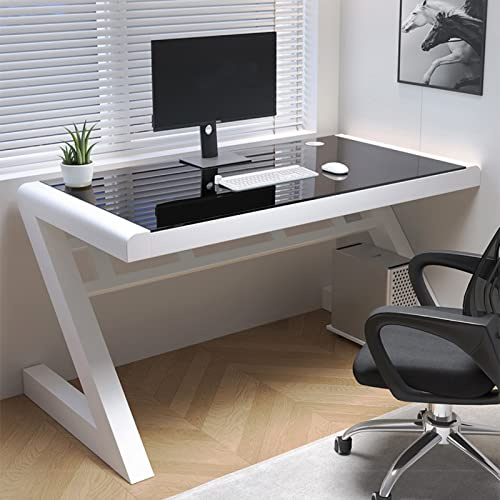 WYWL Escritorio para computadora de vidrio templado - Diseño moderno, estructura metálica en forma de Z - Ideal para oficina en casa, estudio y escritorio de juegos
