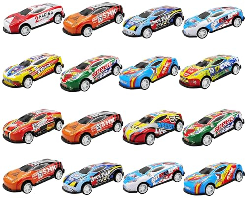 MytaYt 16 Stück Mini Auto Set Rennauto Metall Stunt Spielzeugauto Kleine Spielzeugautos Aufziehautos mit Rückzug Drücken Ziehen Spielzeug Autos für Jungen Mädchen Spielzeug Geschenk