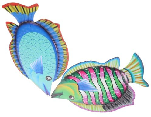 Warmhm 2stücke Metall Wanddekoration Fische Bunte Eisen Skulpturen Für Garten Balkon Wohnzimmer Wandkunst Fisch Ornament Für Natürliche Akzente