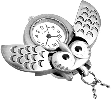 Holibanna Retro Eulen Taschenuhr Silber mit Quarzwerk und Legierung Gehäuse Kreative Geschenkidee zur Silberhochzeit für Freunde Dekorative Uhr mit Filigranem Design