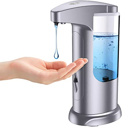 AMIR 12.5oz Touchless Automatic Soap Dispenser, Battery Operated Automatic Liquid Hand Soap Dispenser, Adjustable Volume, Water-Resistant for Kitchen and Bathroom