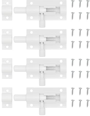 YMWALK Lot de 4 verrous de porte, verrou de portail pour portes intérieures avec vis pour les portes intérieures dans les chambres, salles de bains, armoires, et pièces de rangement(Blanc,2 pouces)