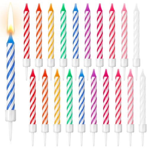 Sinmoe 20 Stück Kuchen Kerzen - Regenbogen, Bunte Geburtstagskerzen mit Haltern für Geburtstag, Hochzeit, Abschluss, Babyparty