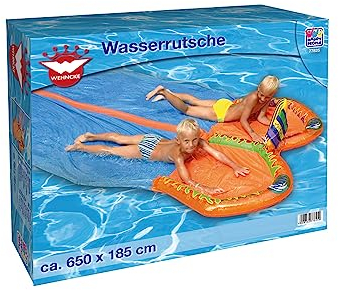 Smart-Planet Doppio scivolo d'acqua XXL per bambini, extra stabile, 650 cm x 185 cm, con due vasche di raccolta, centinaia di irrigatori