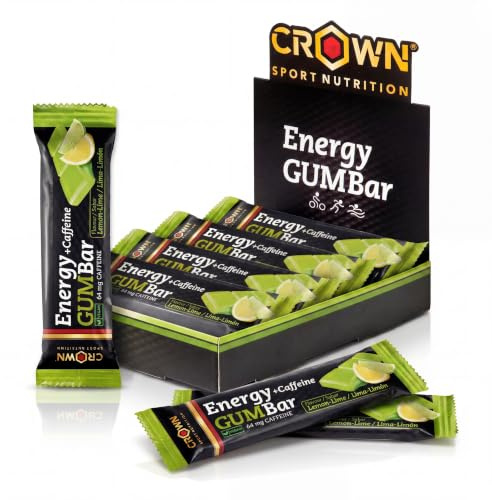 Crown Sport Nutrition Energy GUM Bar Lima-Limón | Barritas Energéticas de Gominola con Cafeína | Carbohidratos, Electrolitos y Aminoácidos | Caja 12 Uds | Vegana